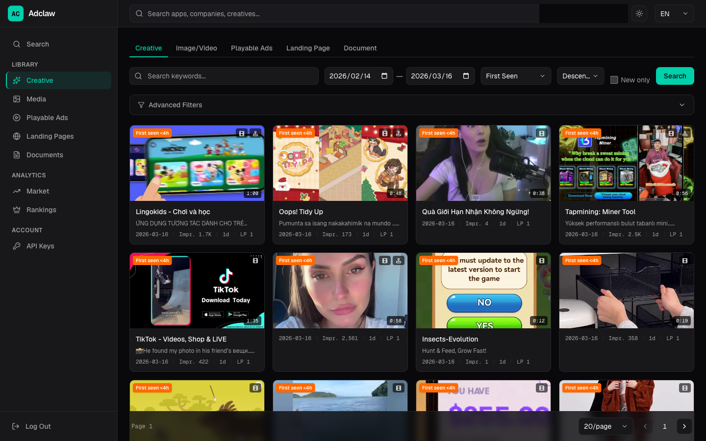 AdMapix creative intelligence dashboard